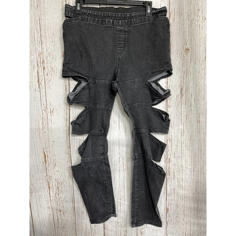 Encore Jeans Women Size XL Gray Cut Out Pull On Jeggings Pants Denim Mid Rise